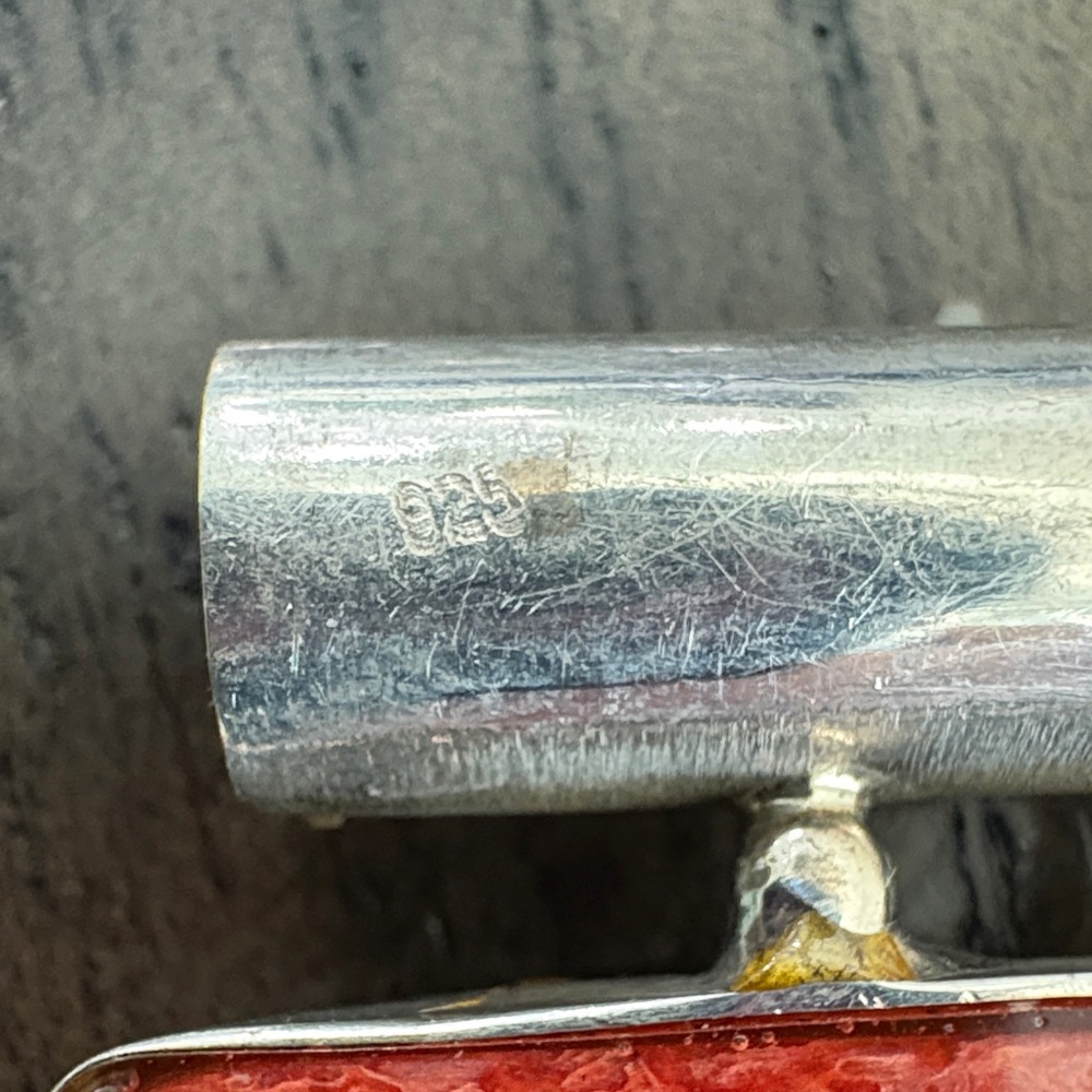 Sterling Silver Red Coral Rectangular Pendant - image 2